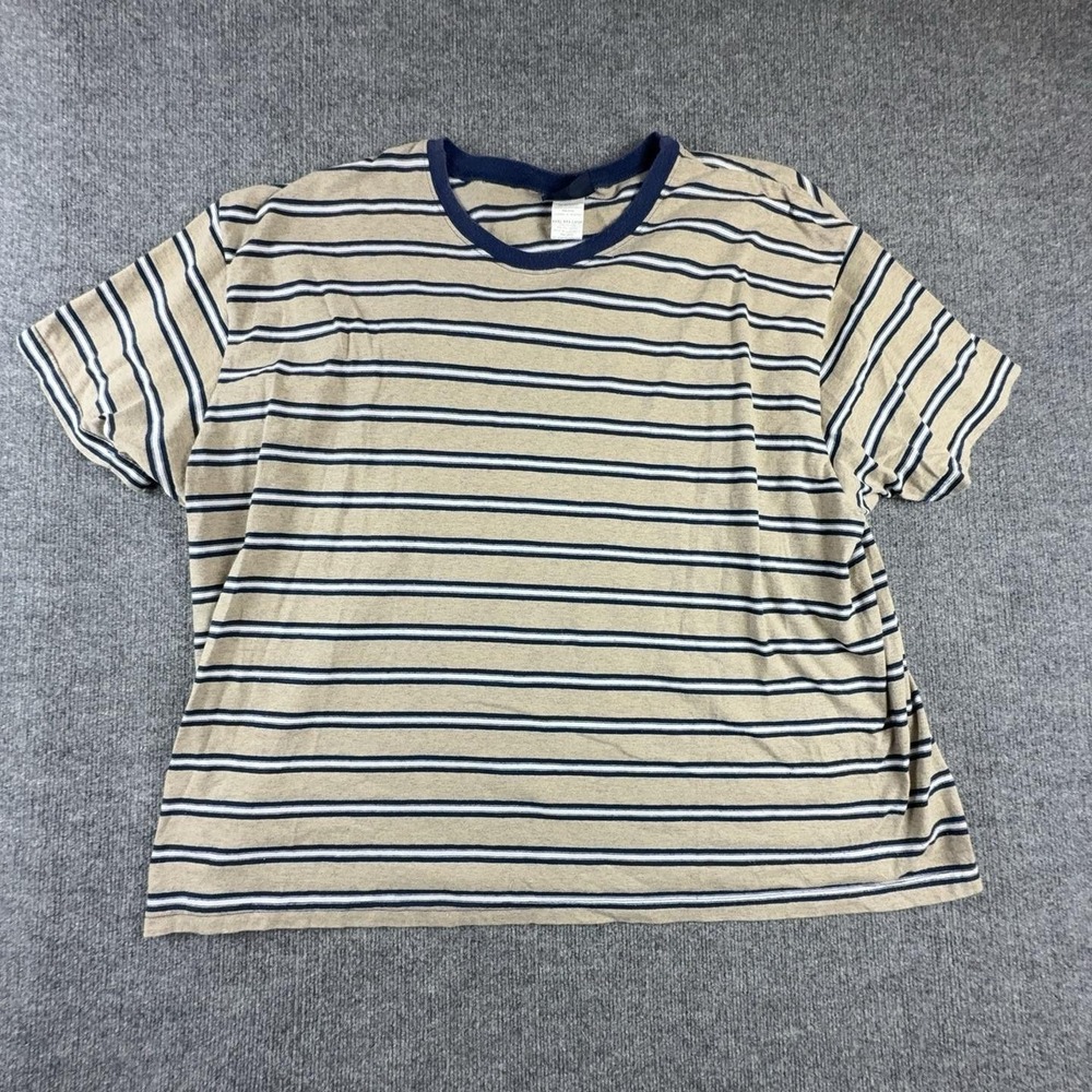 VTG Faded Glory Shirt Mens 3XL Beige Navy Striped Ringer Short Sleeve Casual Tee